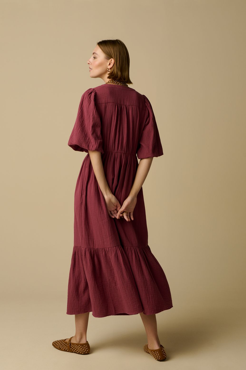 Donkerroze maxi jurk