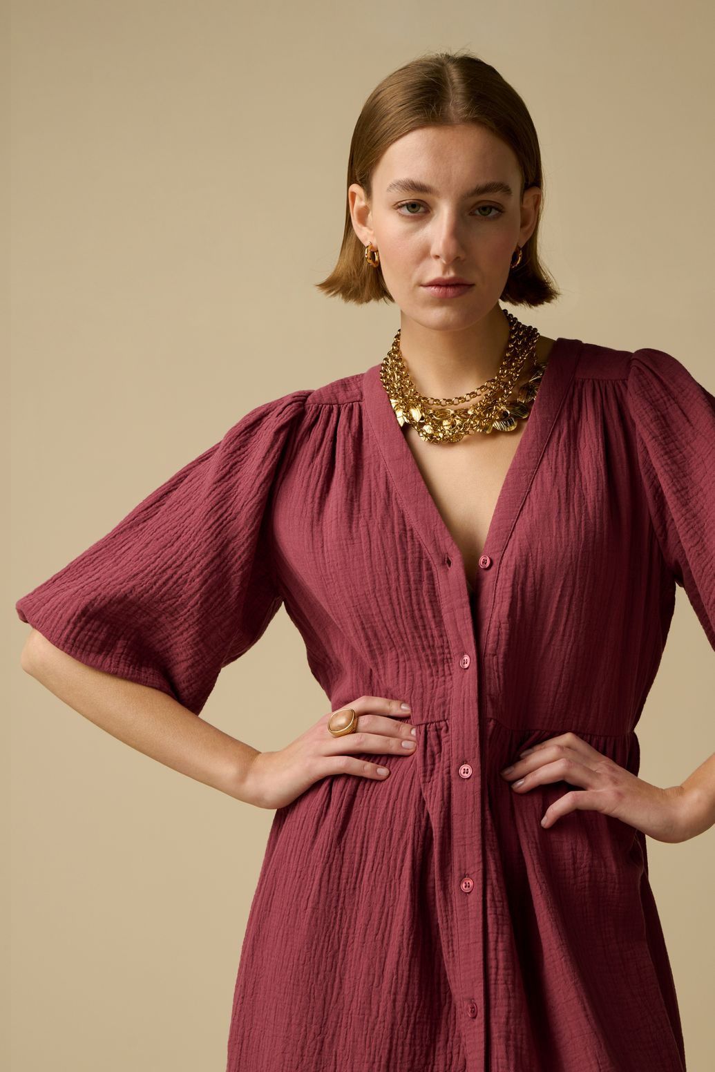 Donkerroze maxi jurk