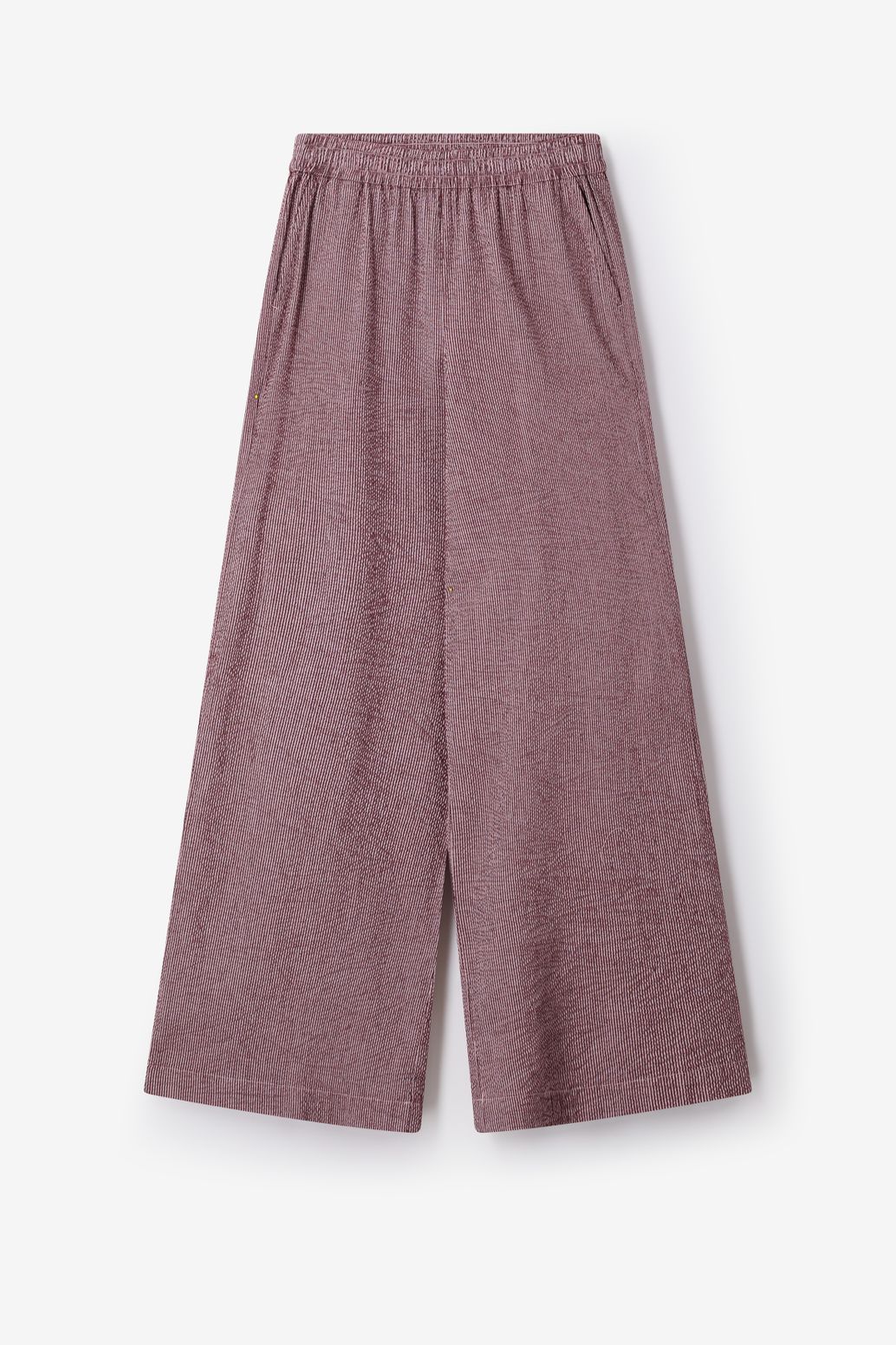 Donkerrode gestreepte wide leg broek