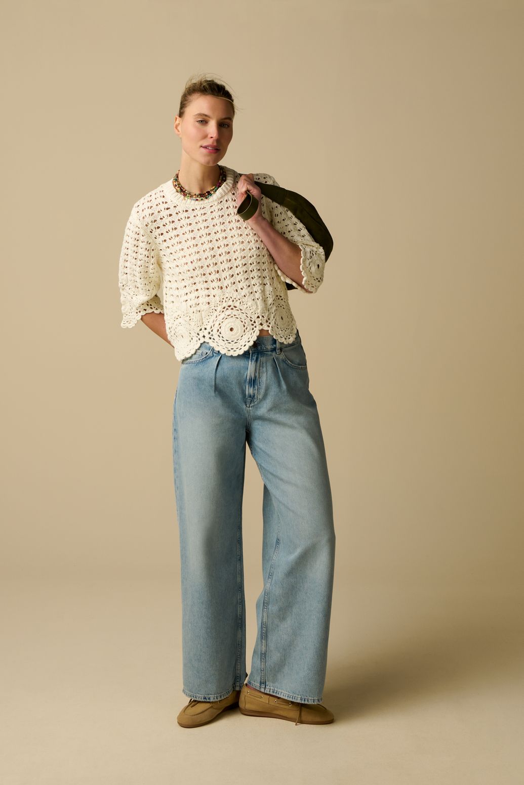 High Waist-Jeans mit weitem Bein - blau