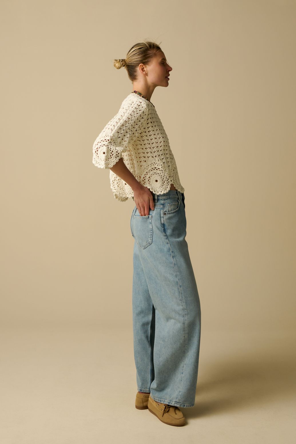 Jean taille haute et jambes larges - bleu