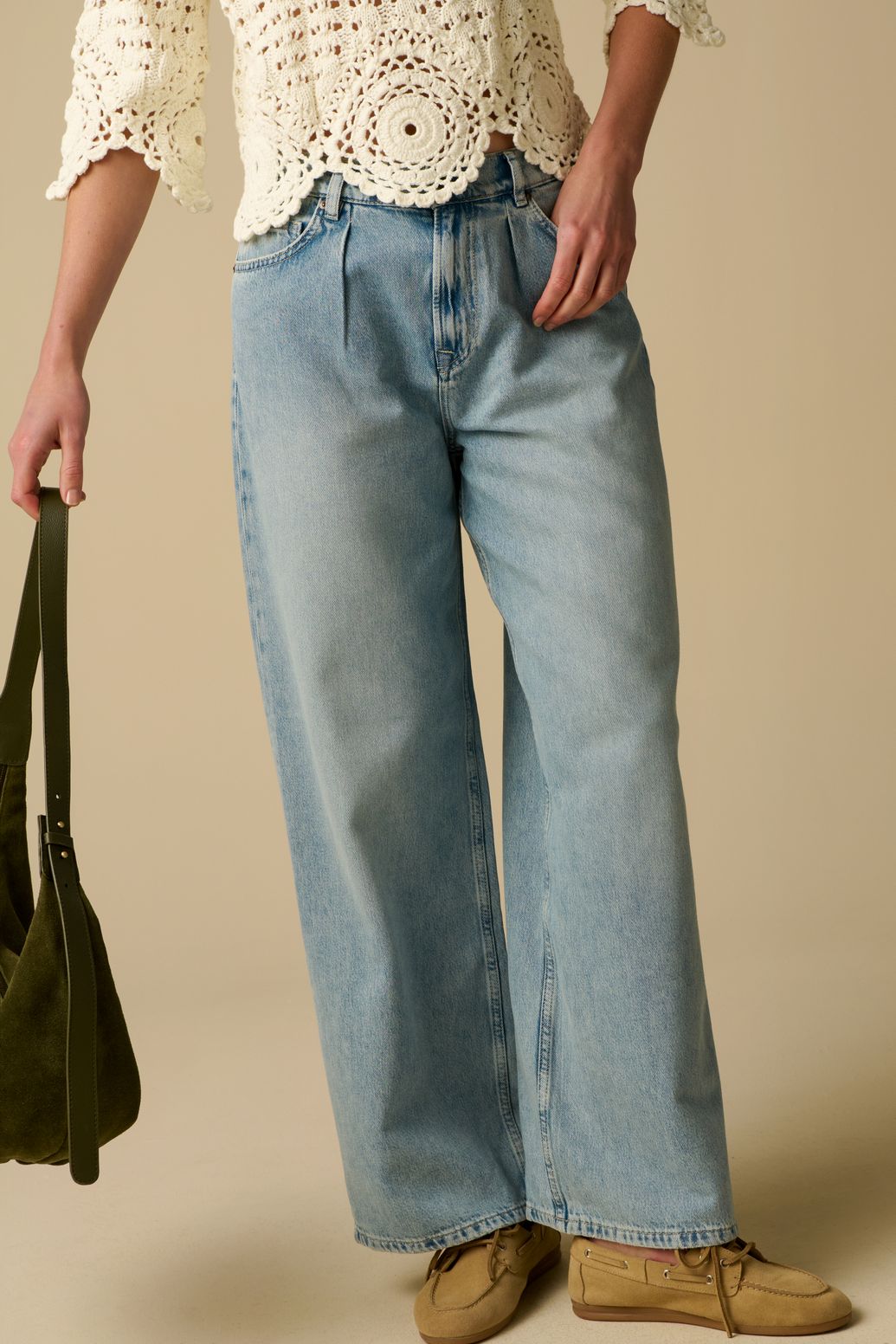 High Waist-Jeans mit weitem Bein - blau