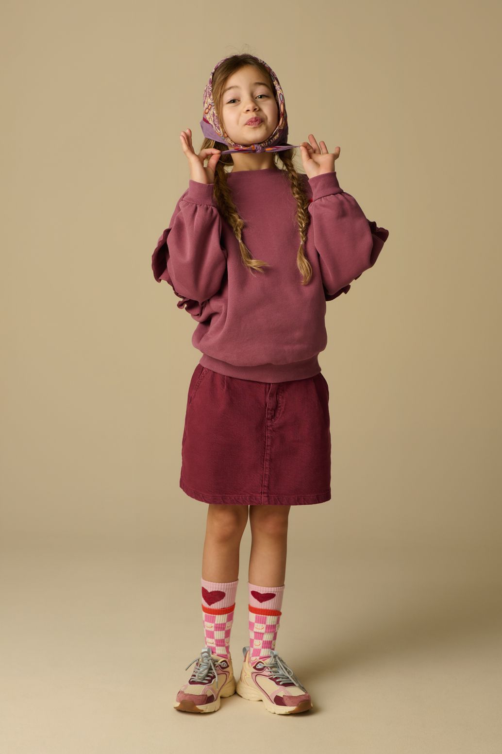 Sweat avec volants - rose foncé