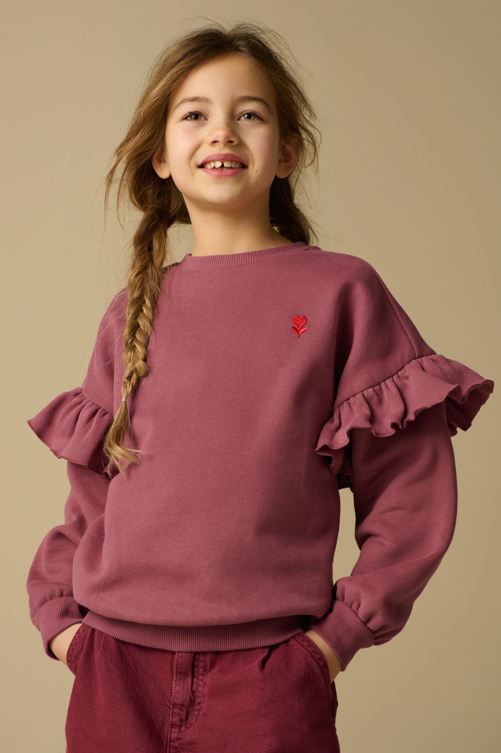 Sweat avec volants - rose foncé