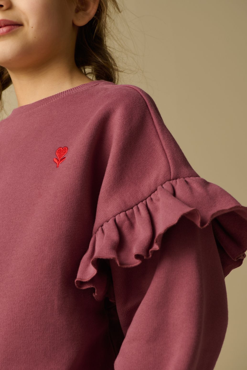 Sweat avec volants - rose foncé