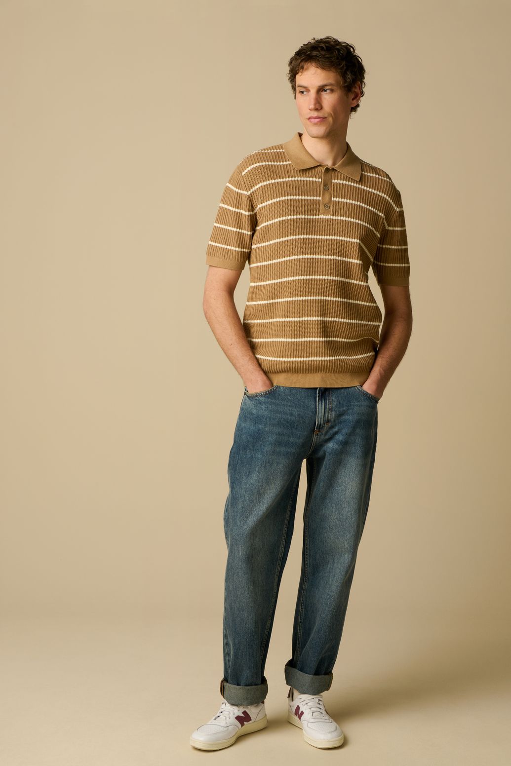 Gestreiftes Polo - hellbraun