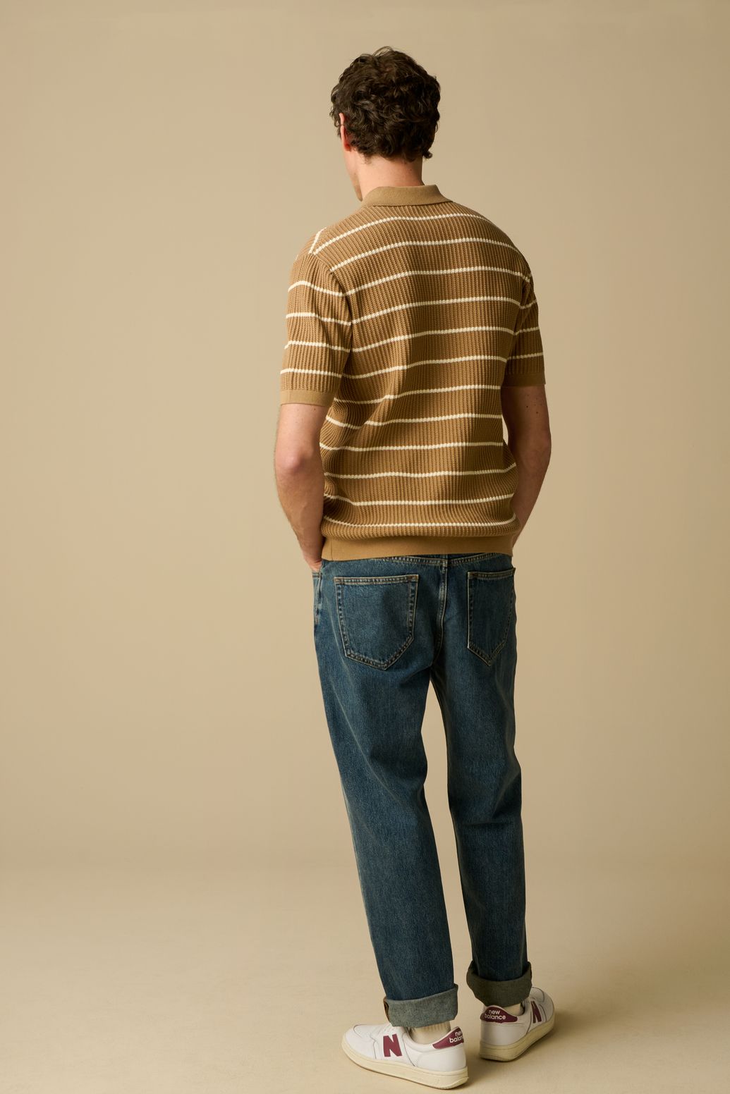 Lichtbruine polo met strepen