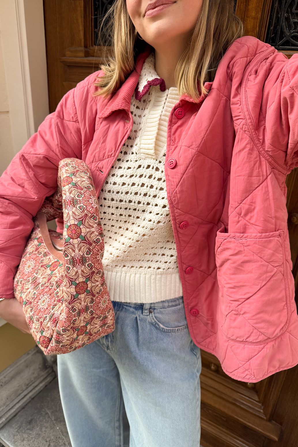 Pull ajouré avec col V - blanc