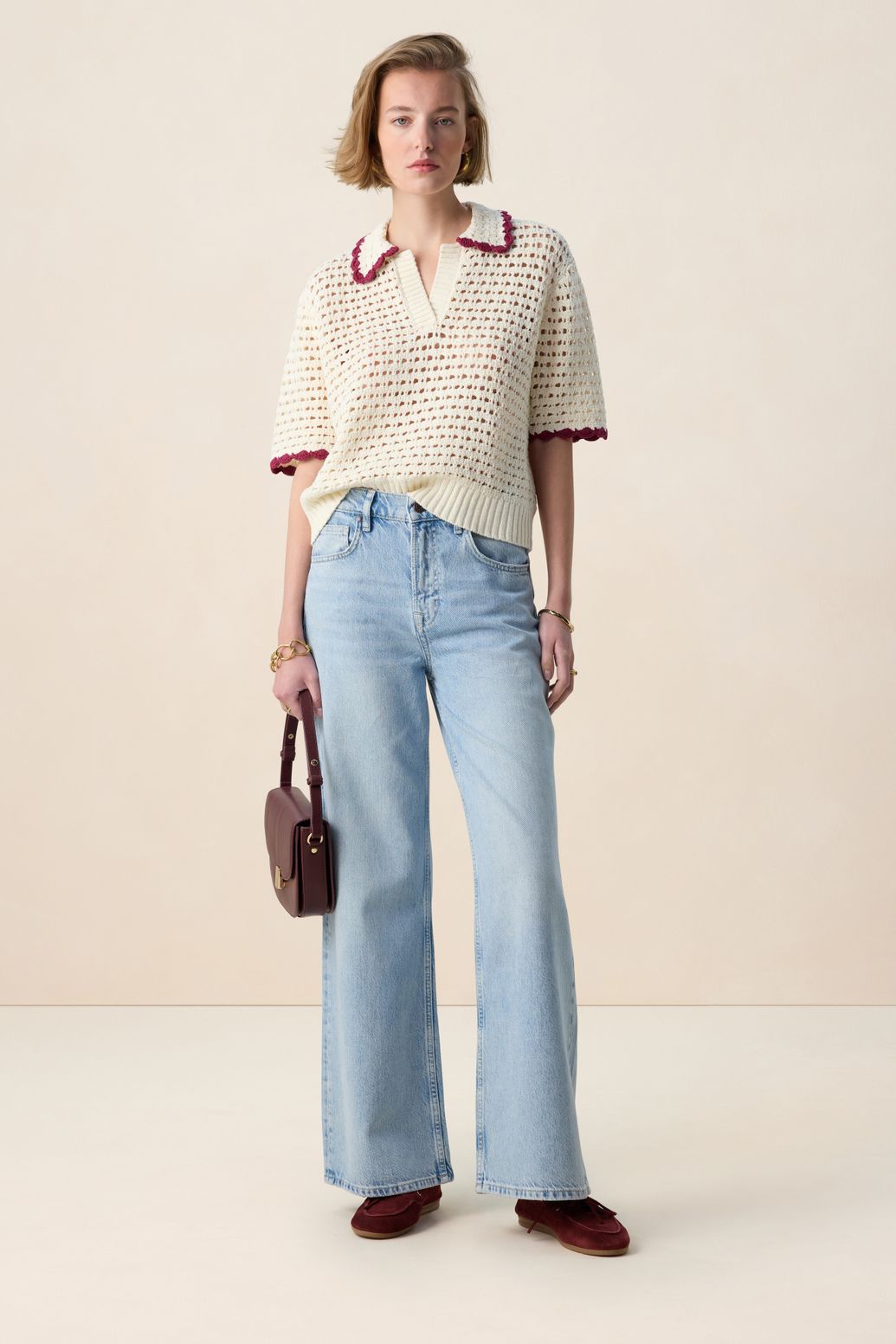 Pull ajouré avec col V - blanc