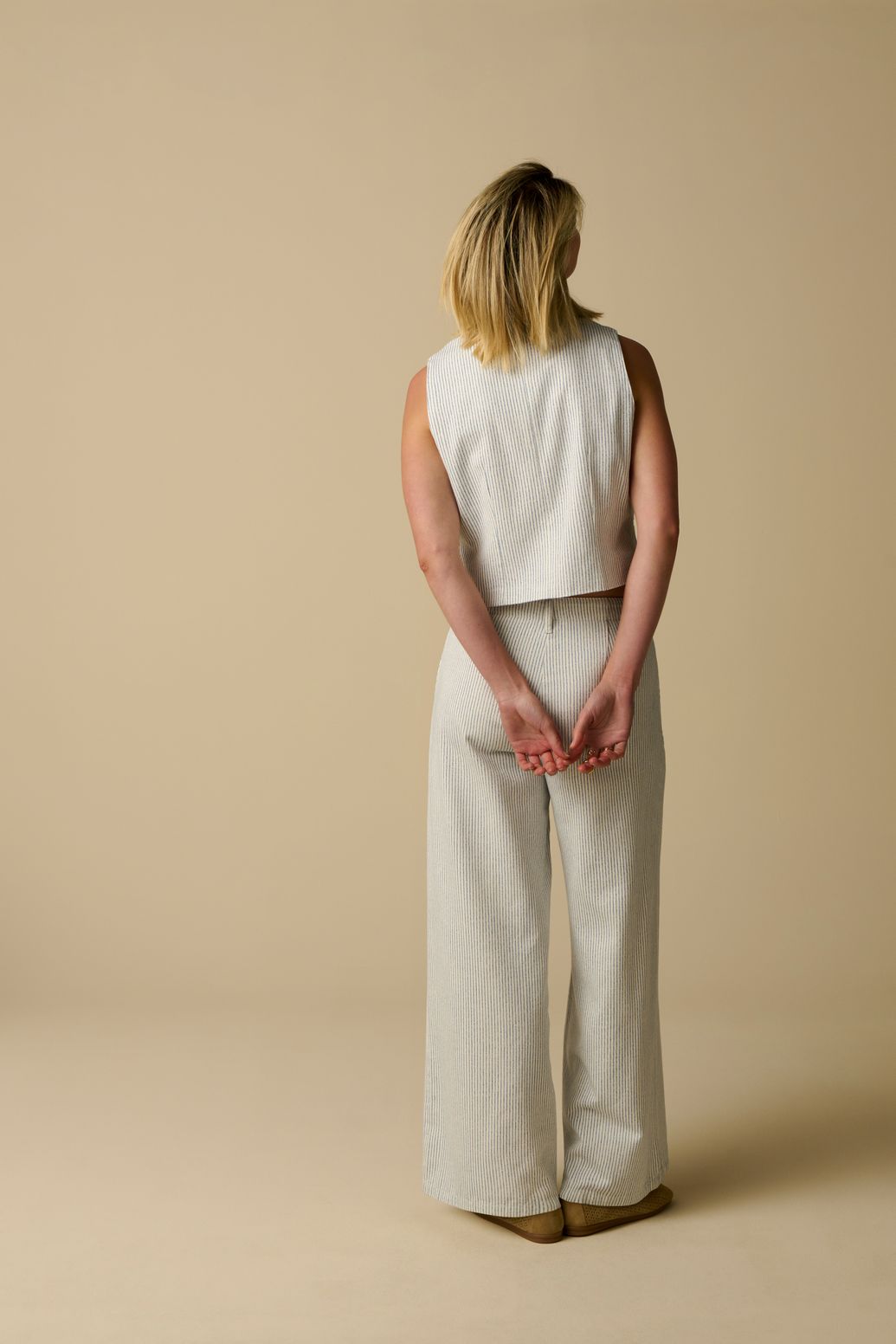 Witte high waist wide leg broek