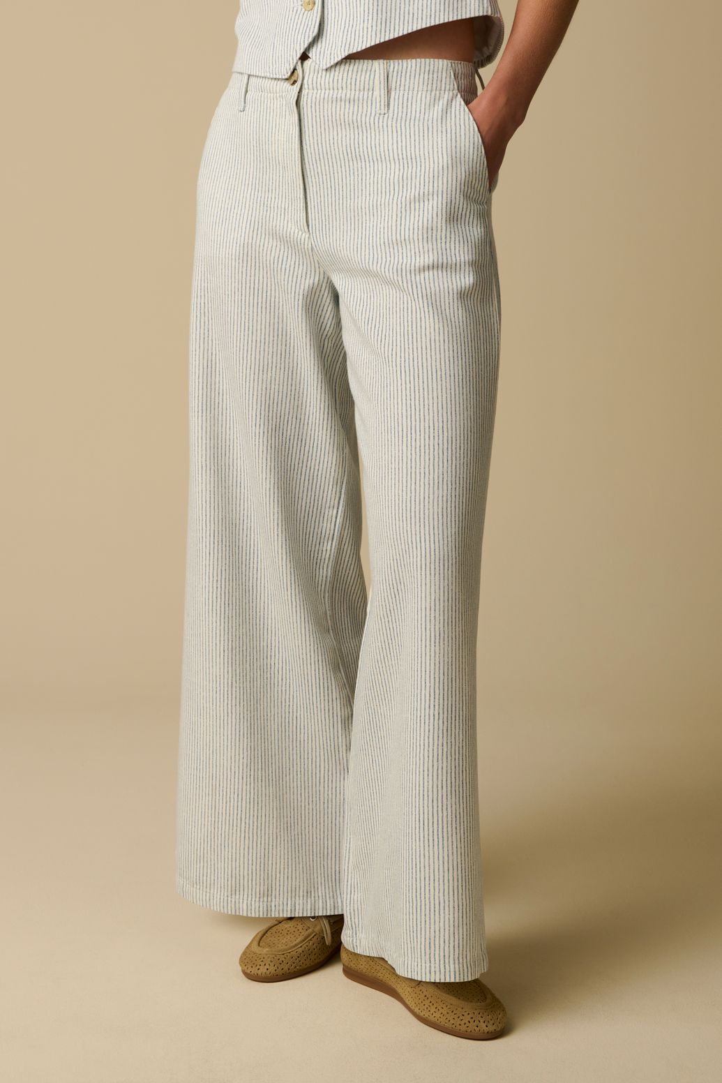 Witte high waist wide leg broek