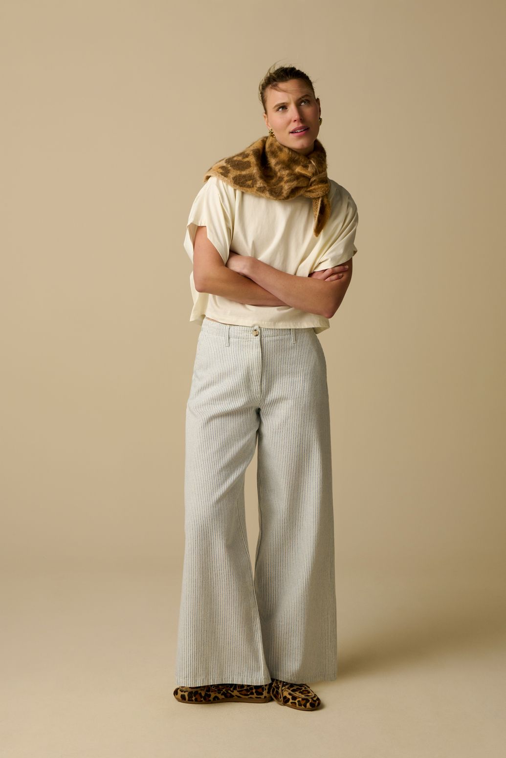 Witte high waist wide leg broek