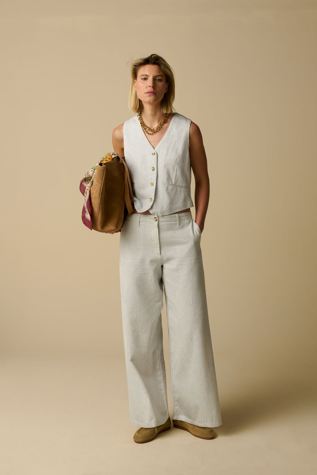 Gilet sans manches rayé - blanc