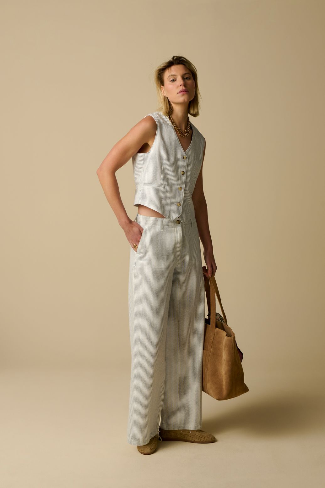 Gilet sans manches rayé - blanc