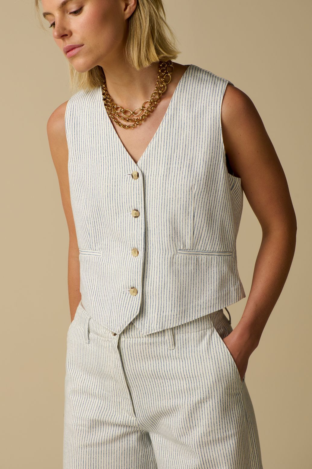 Gilet sans manches rayé - blanc