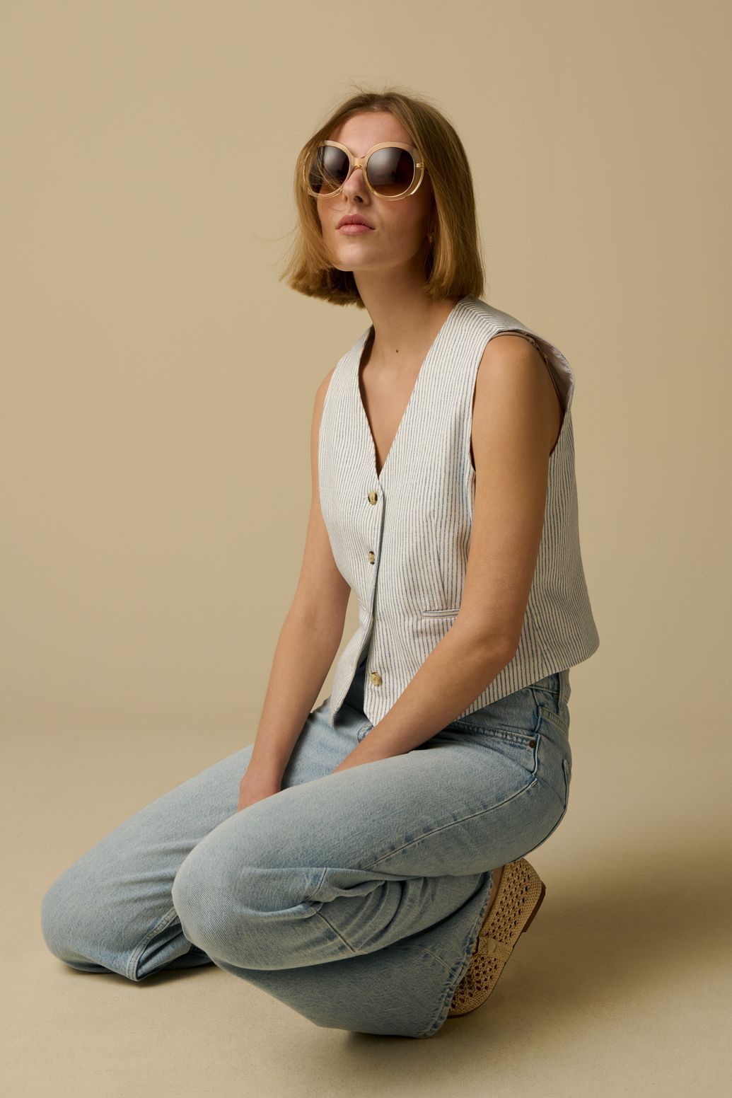 Gilet sans manches rayé - blanc