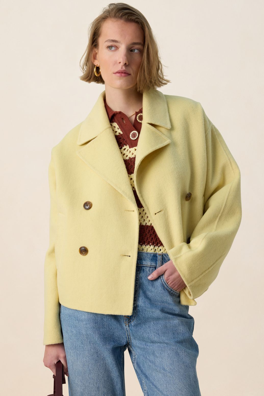 Caban en laine - jaune clair