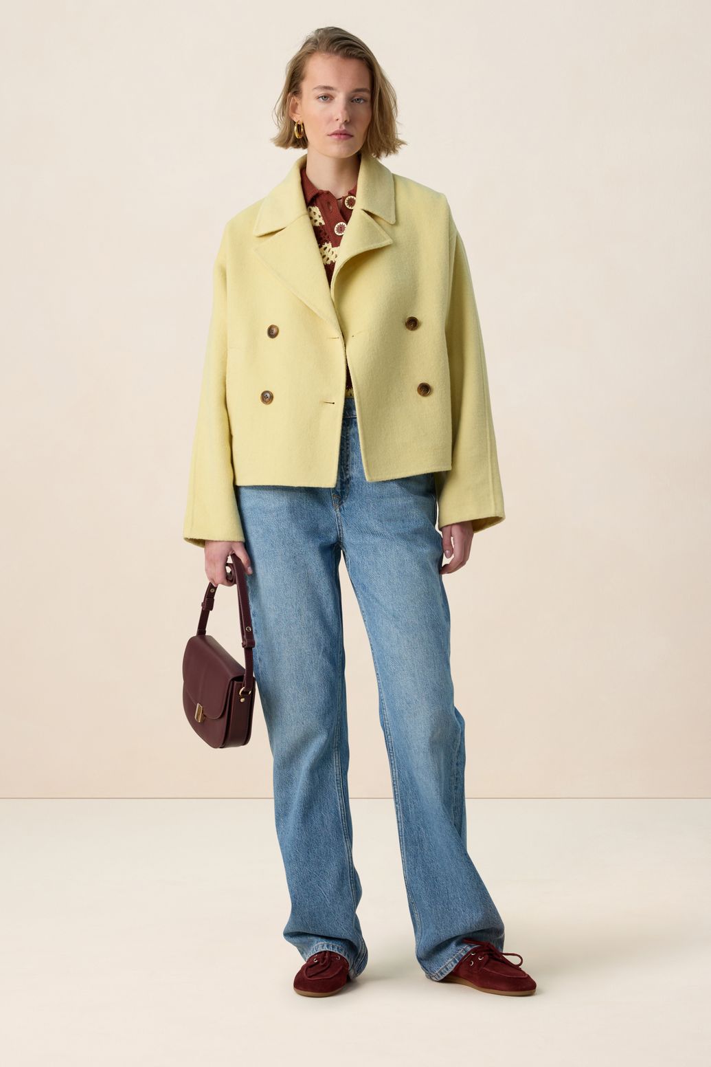 Lichtgele wollen peacoat jas