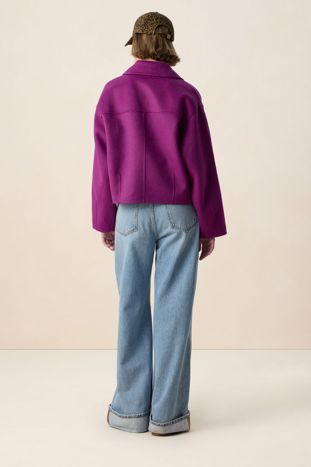 Paarse wollen peacoat jas