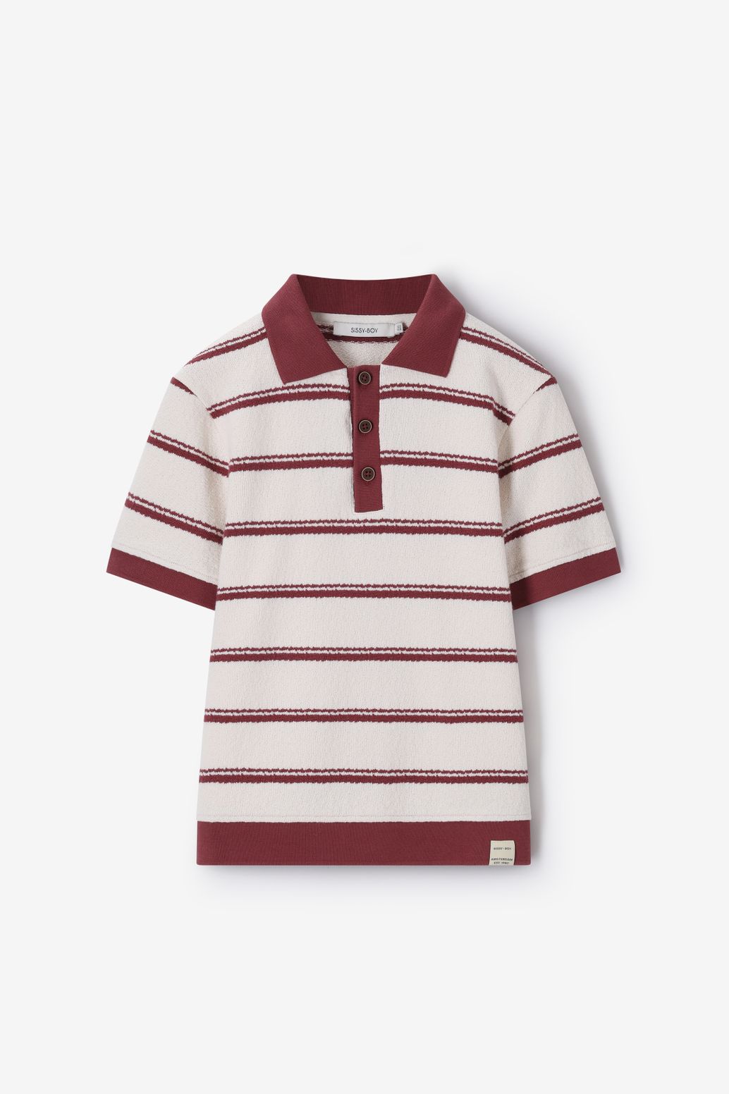 Polo tricoté à rayures - rouge foncé