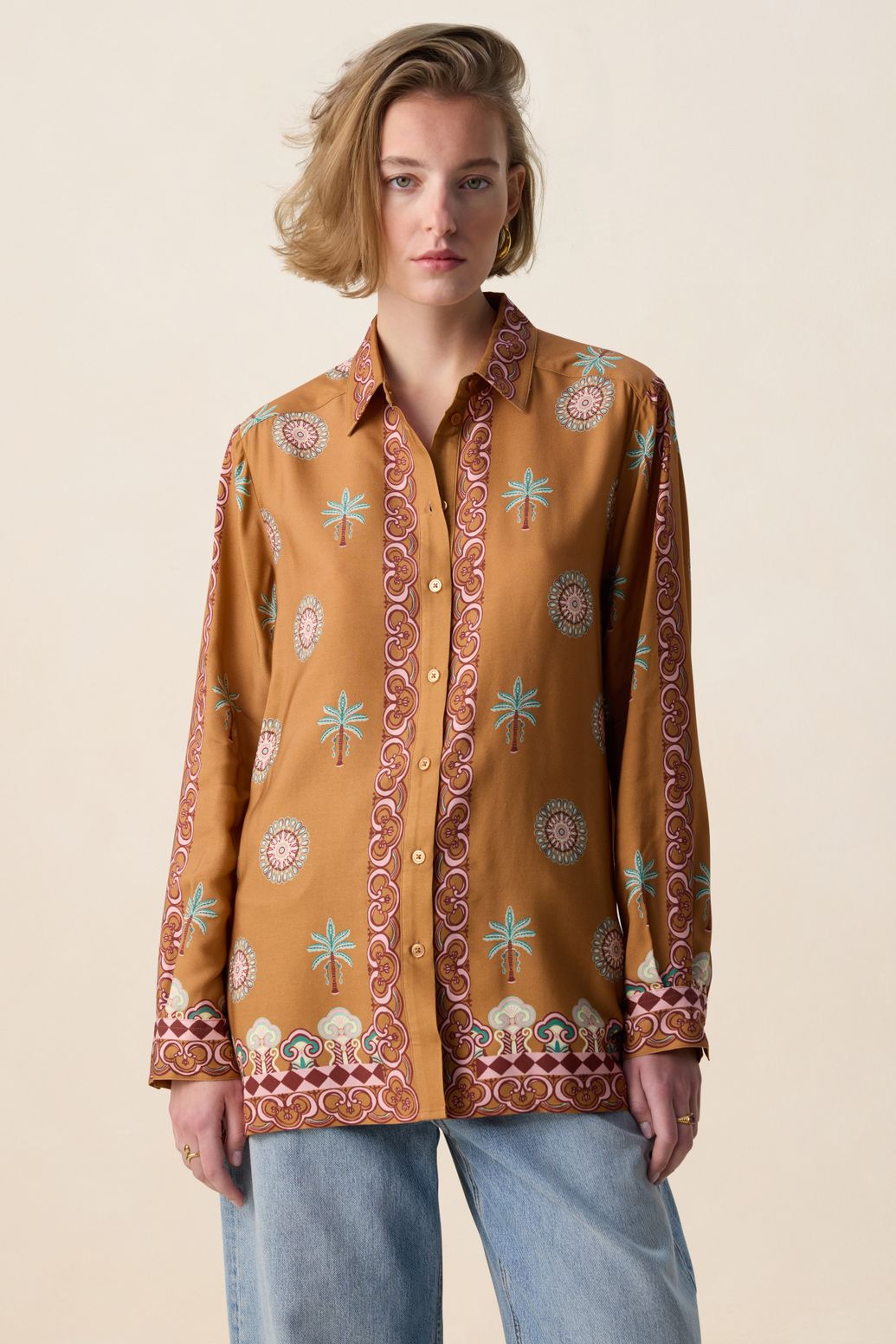 Blouse avec imprimé palmiers - marron