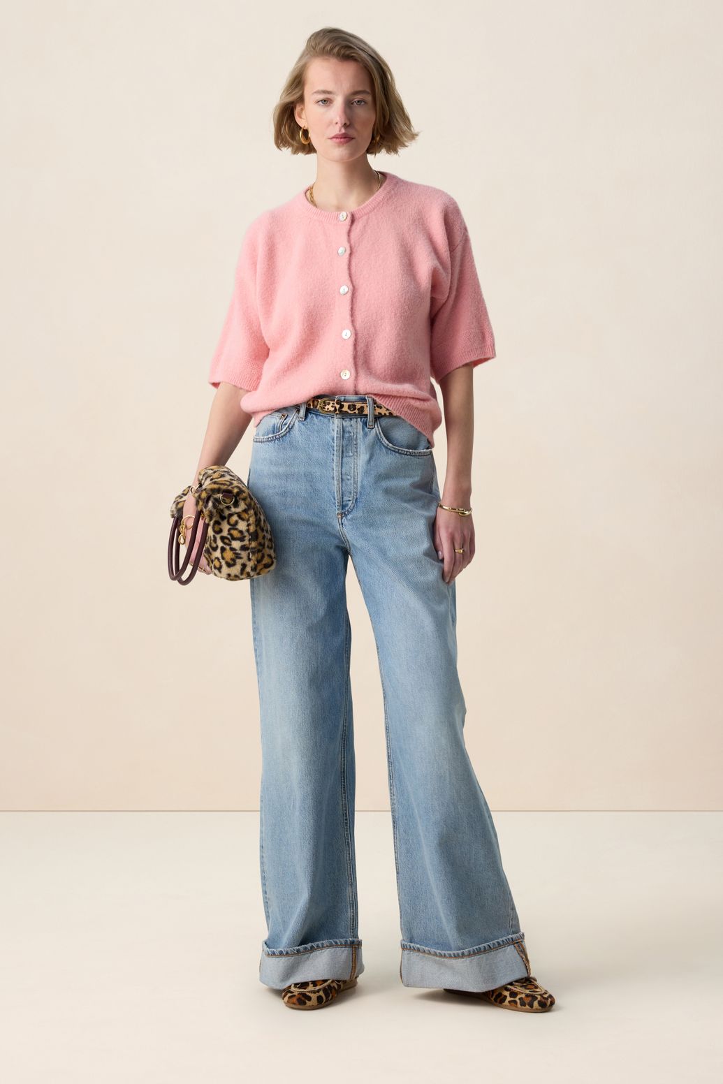 Lichtroze gebreid vest