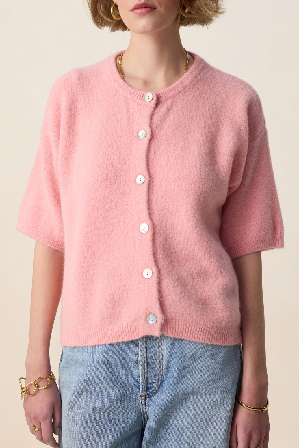 Lichtroze gebreid vest