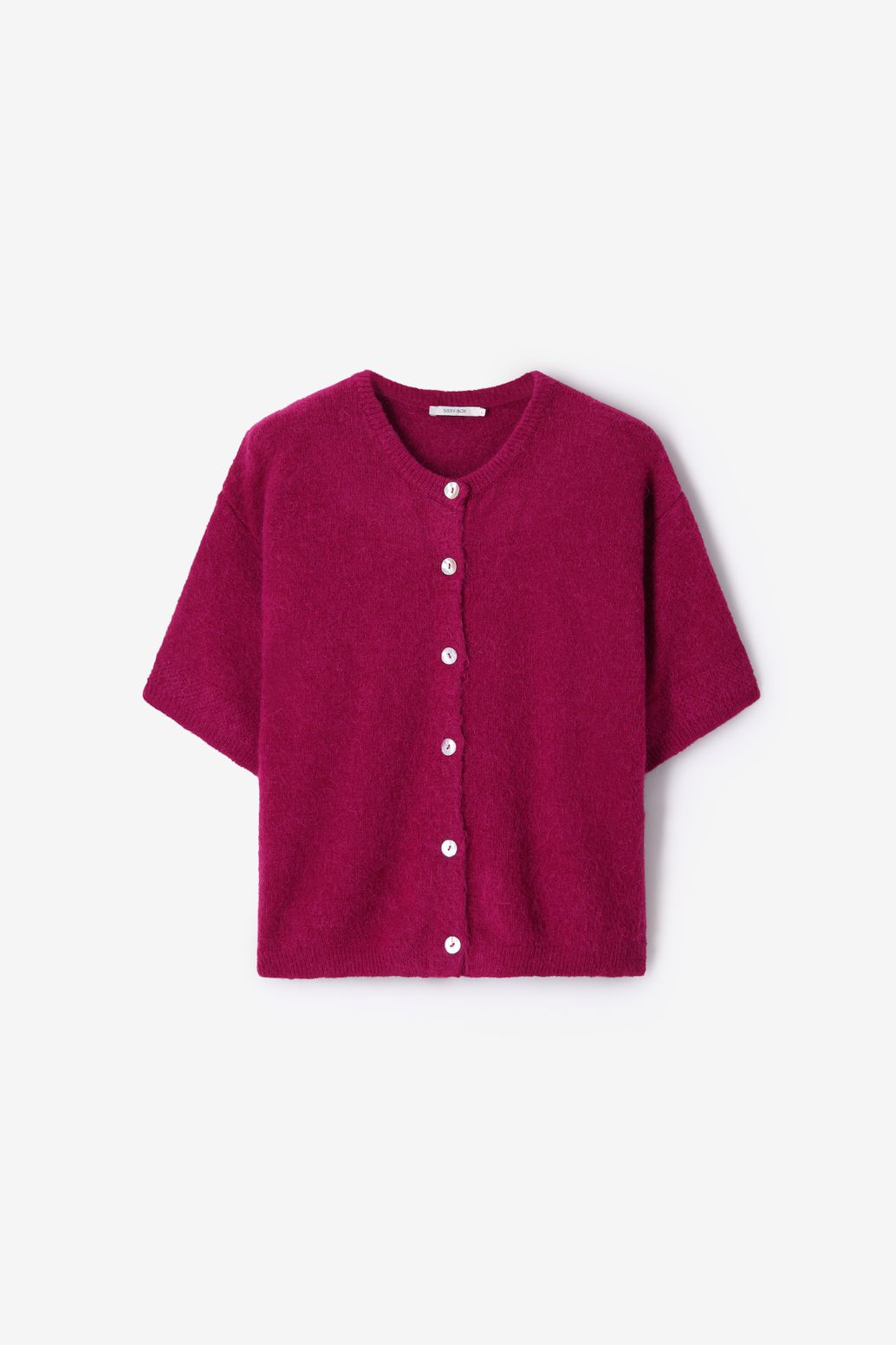 Donkerroze gebreid vest