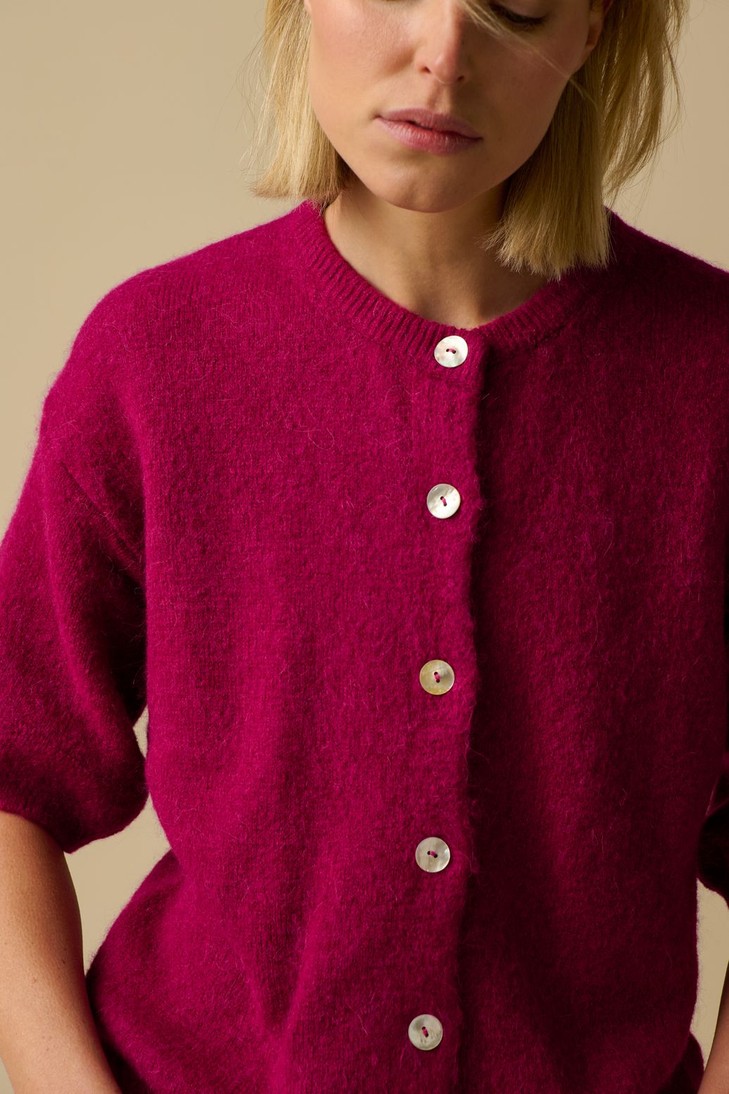 Kurzarm-Strickjacke - altrosa