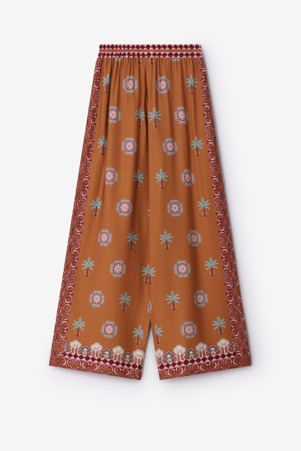Weite Hose mit Palmenmuster - braun