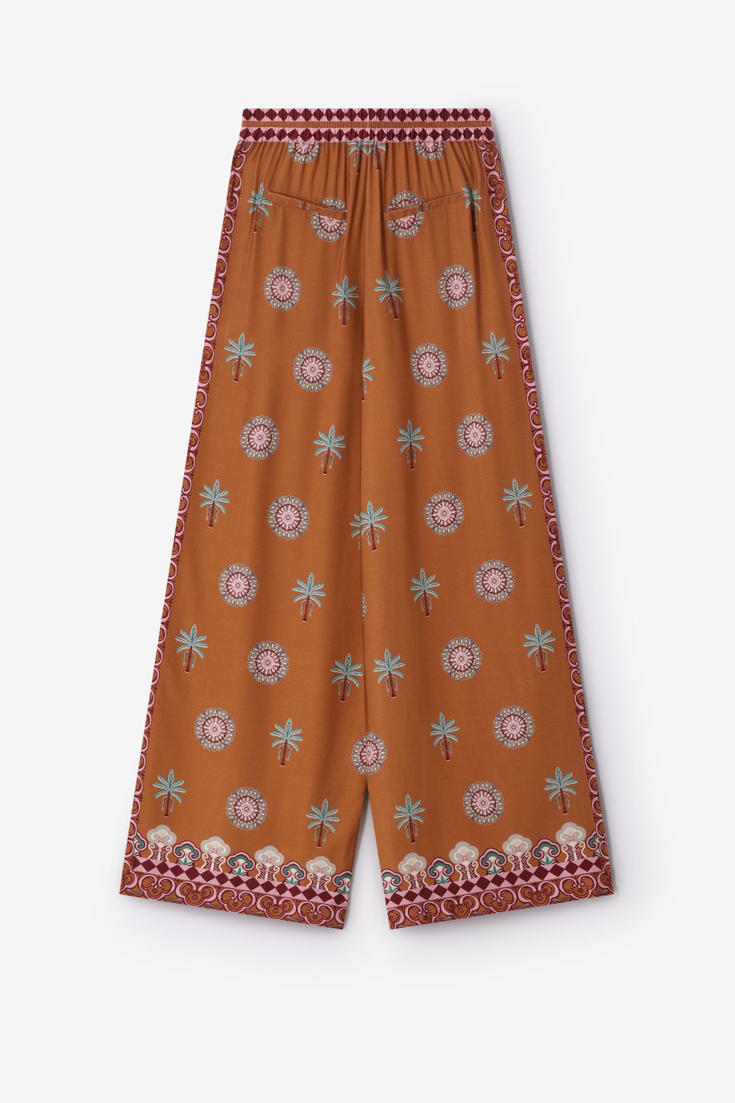 Weite Hose mit Palmenmuster - braun