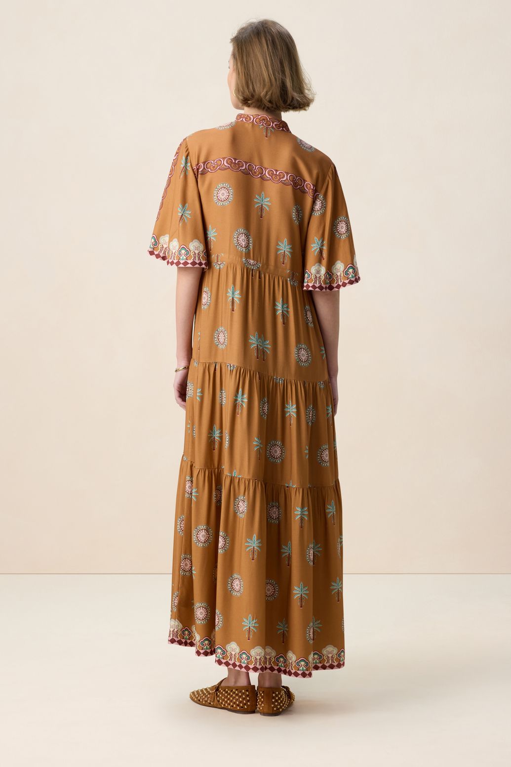 Bruine maxi jurk met palm print