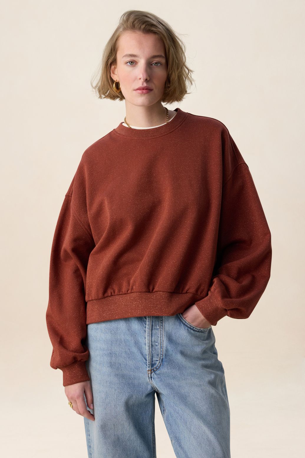 Sweat avec lurex - rouge foncé