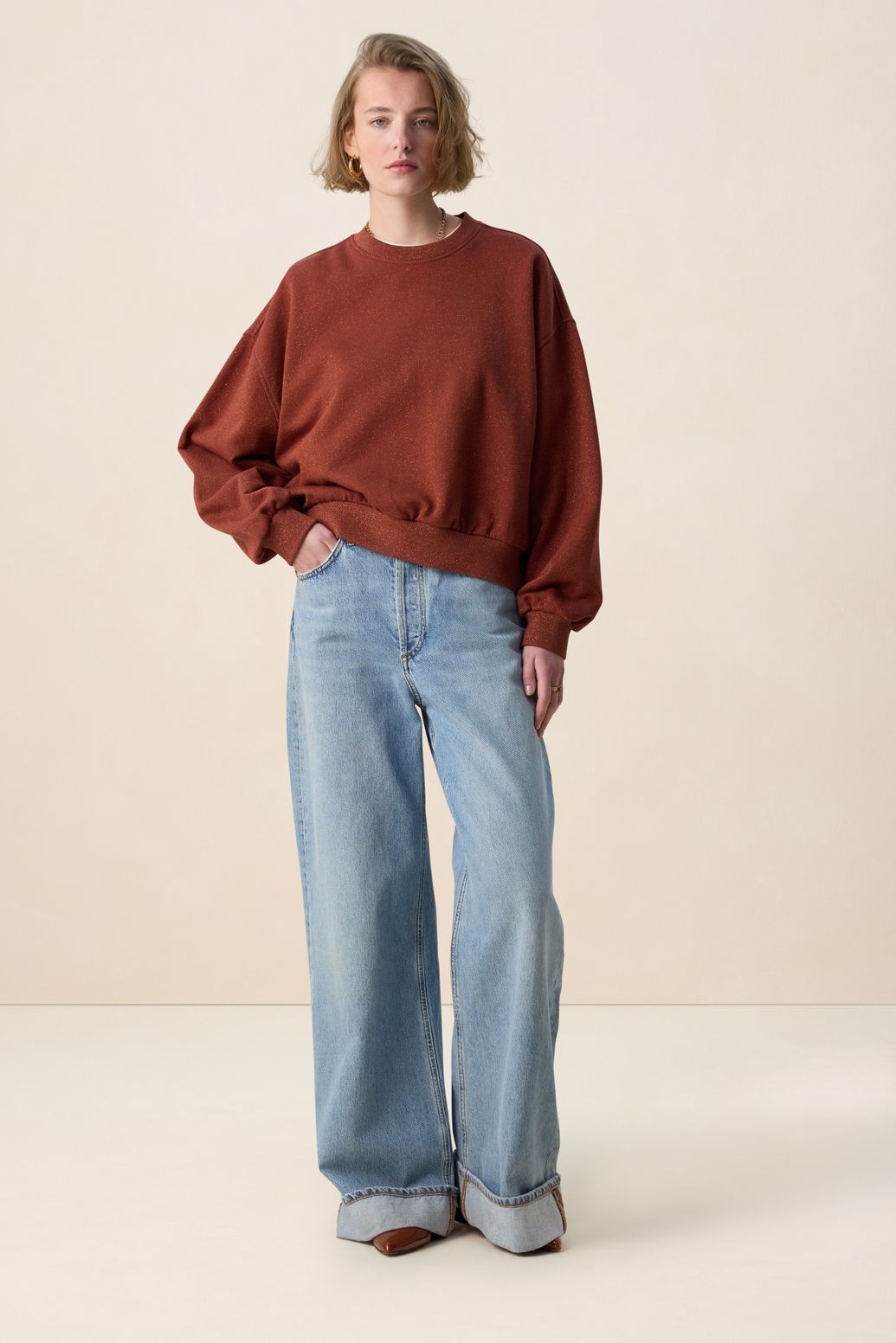 Sweat avec lurex - rouge foncé