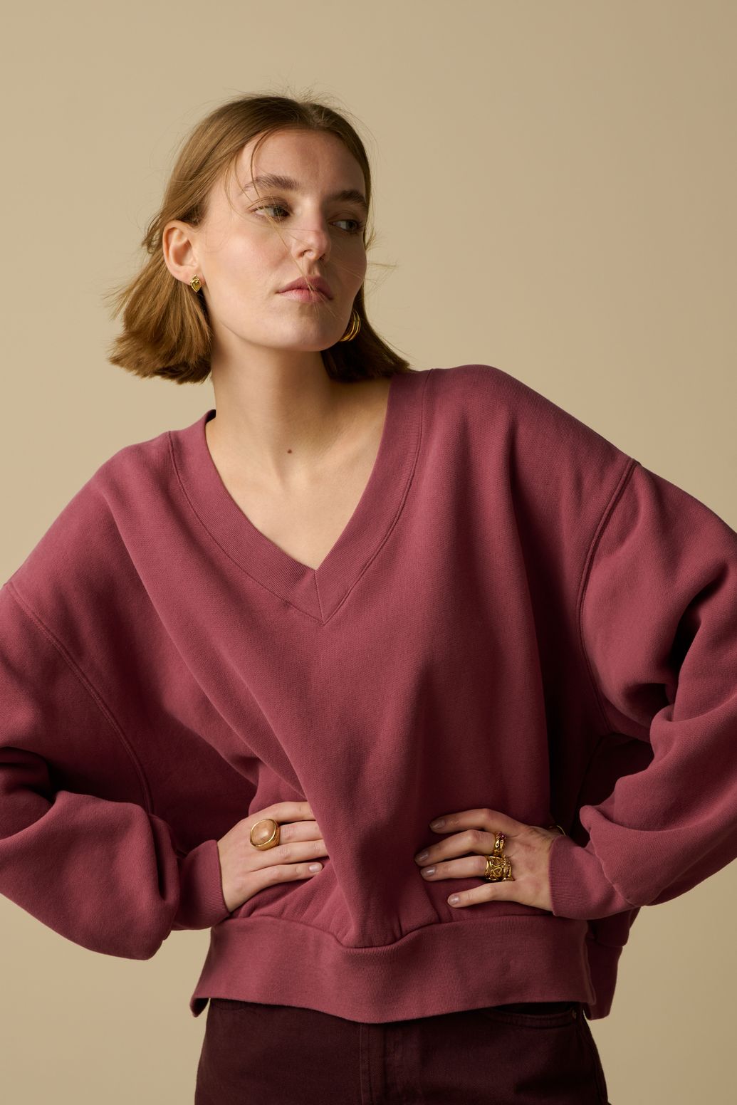 Sweater mit V-Ausschnitt - altrosa