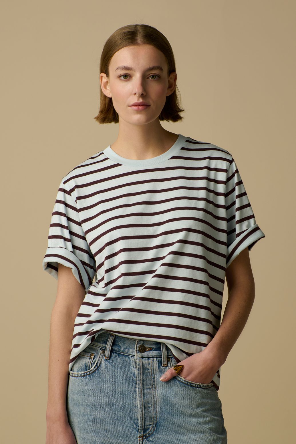 Gestreiftes T-Shirt - hellblau