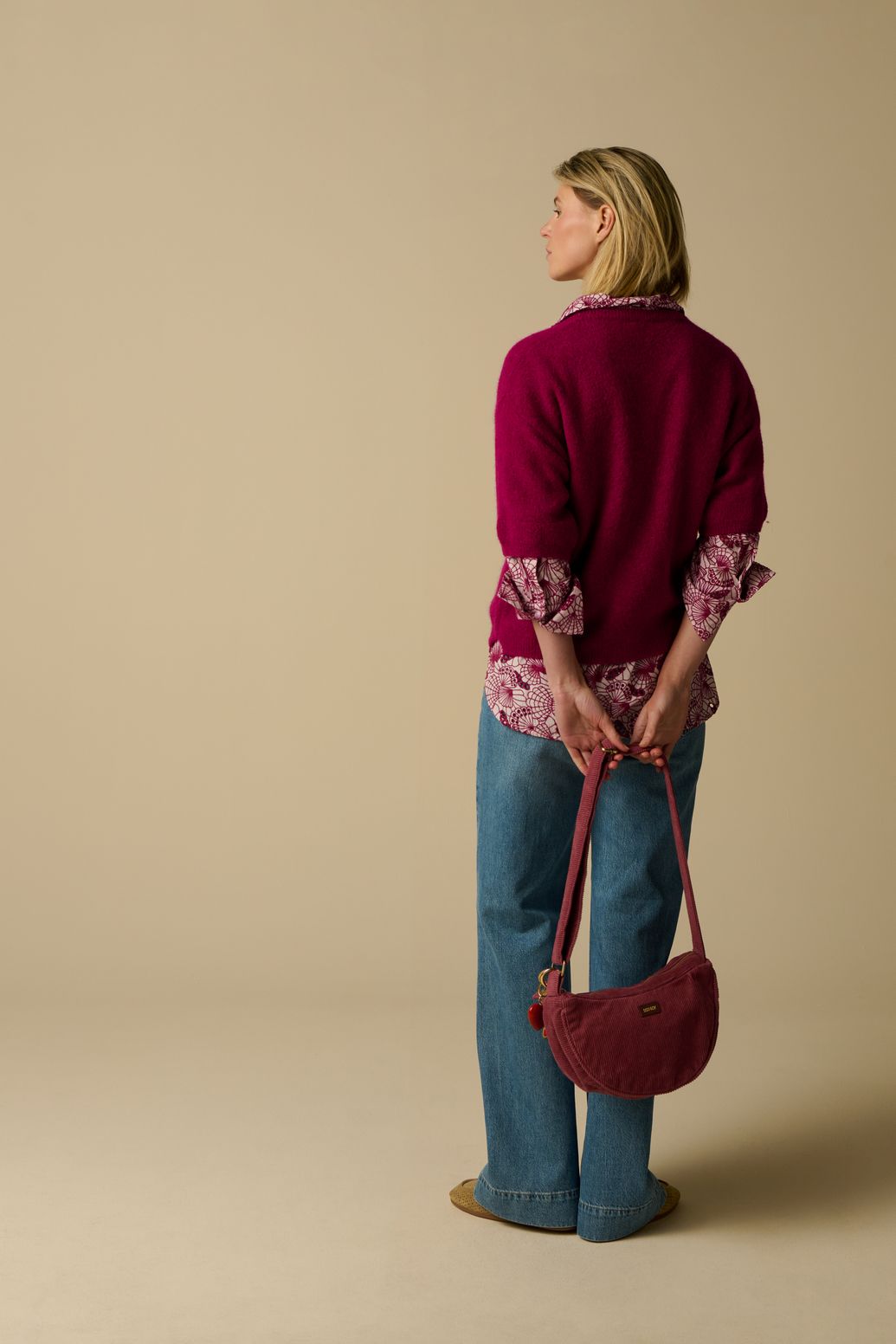 Donkerroze corduroy crossbody tas