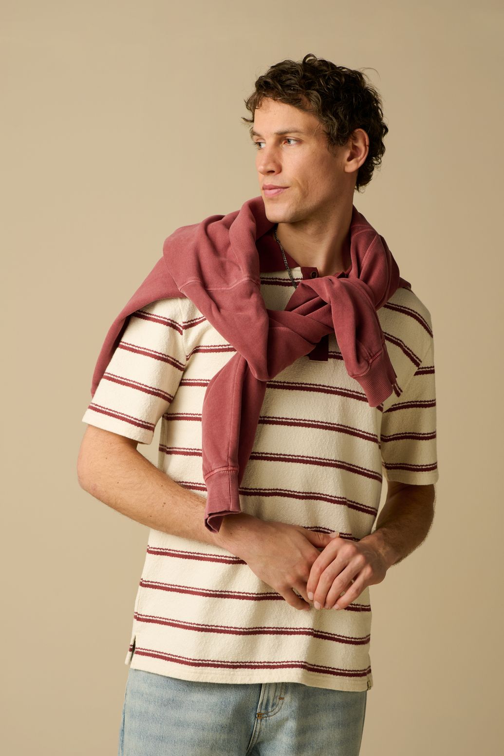 Gestreiftes Polo - dunkelrot