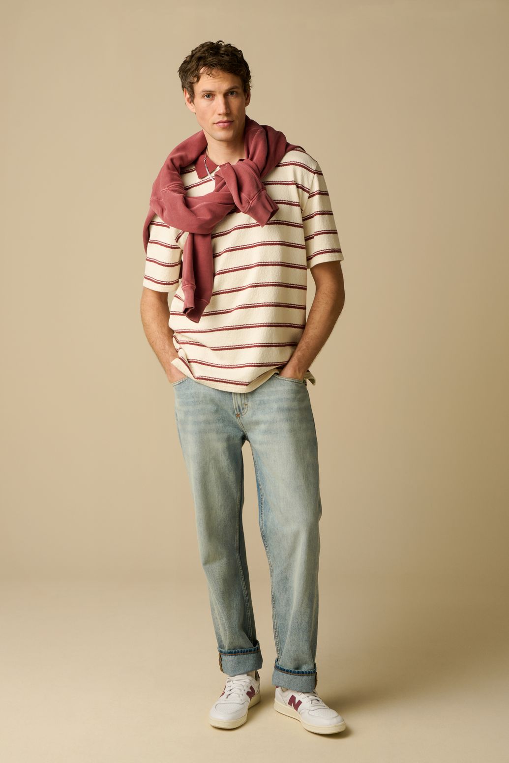 Gestreiftes Polo - dunkelrot