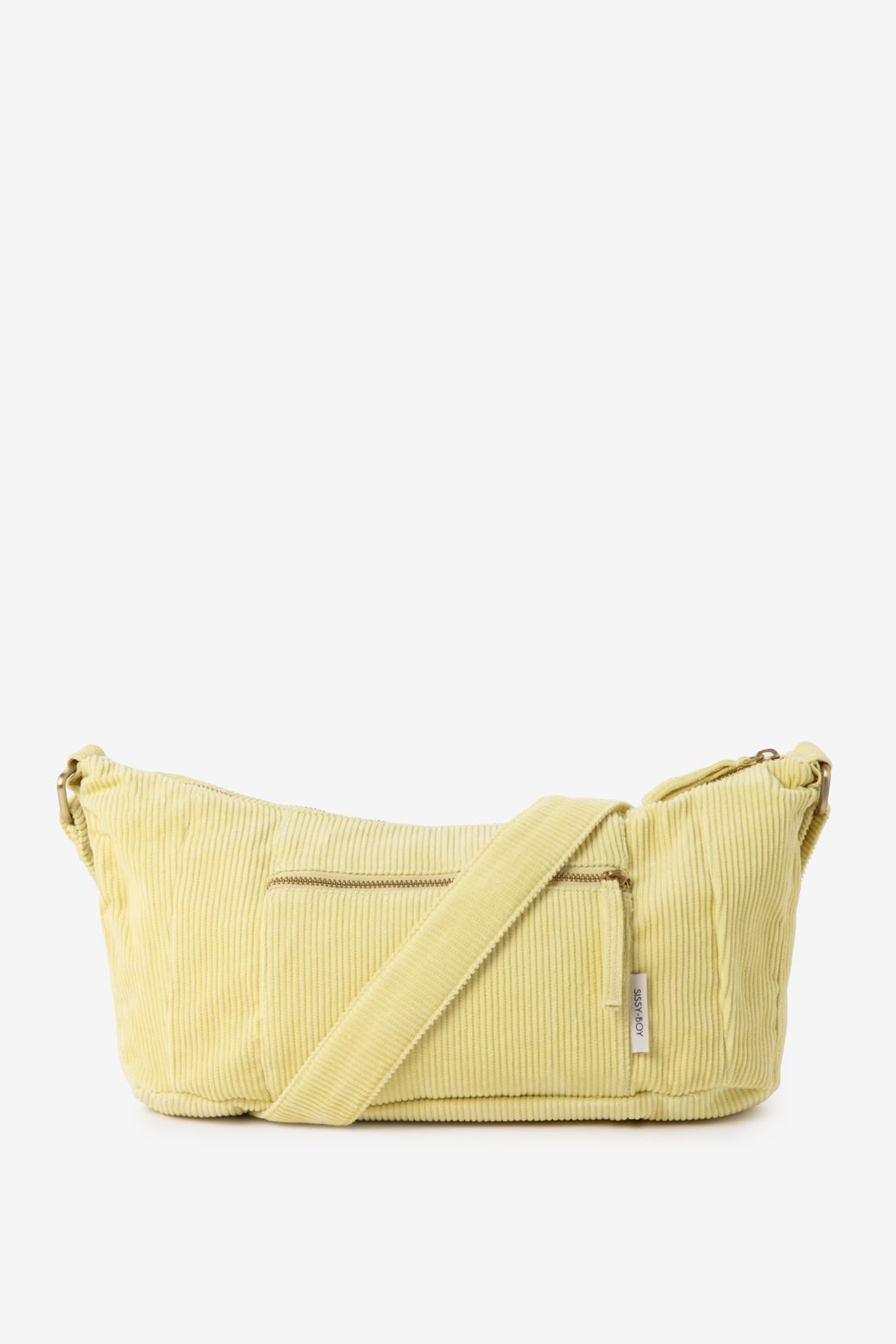 Lichtgele corduroy crossbody tas