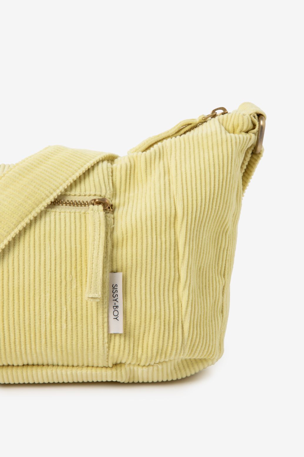 Lichtgele corduroy crossbody tas
