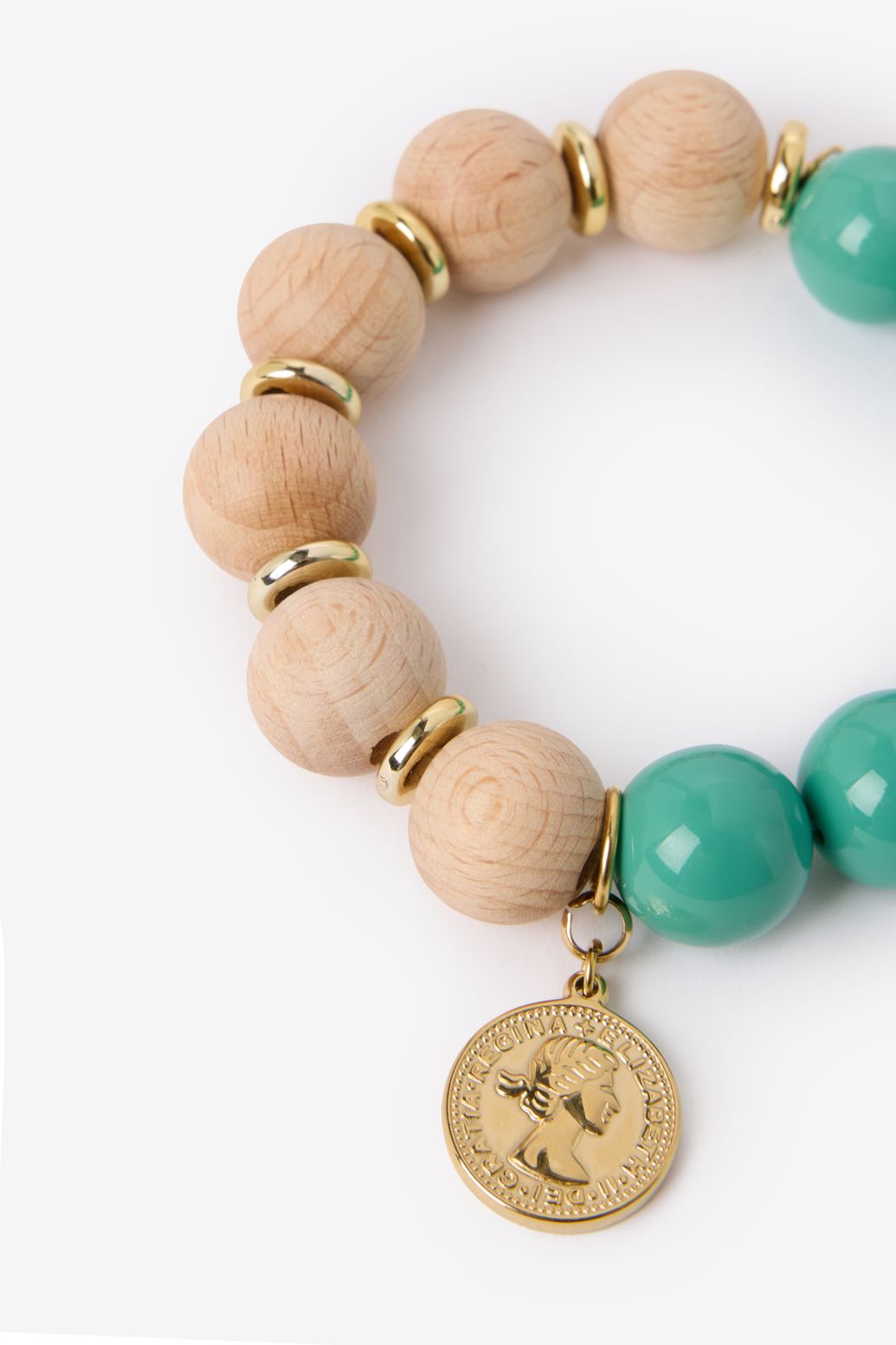 Perlenarmband mit Münz-Anhänger - grün