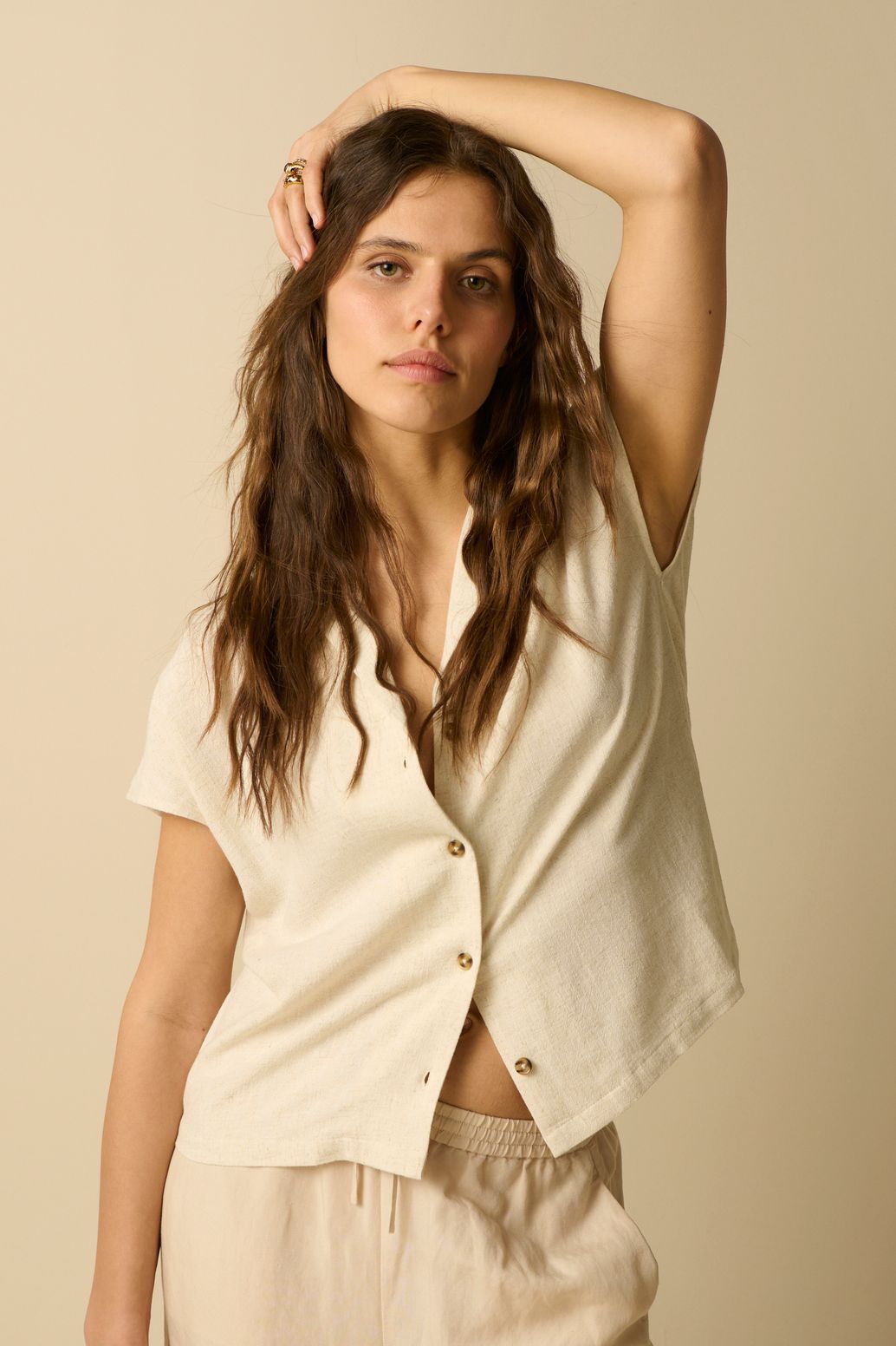 Blouse à manches courtes - beige