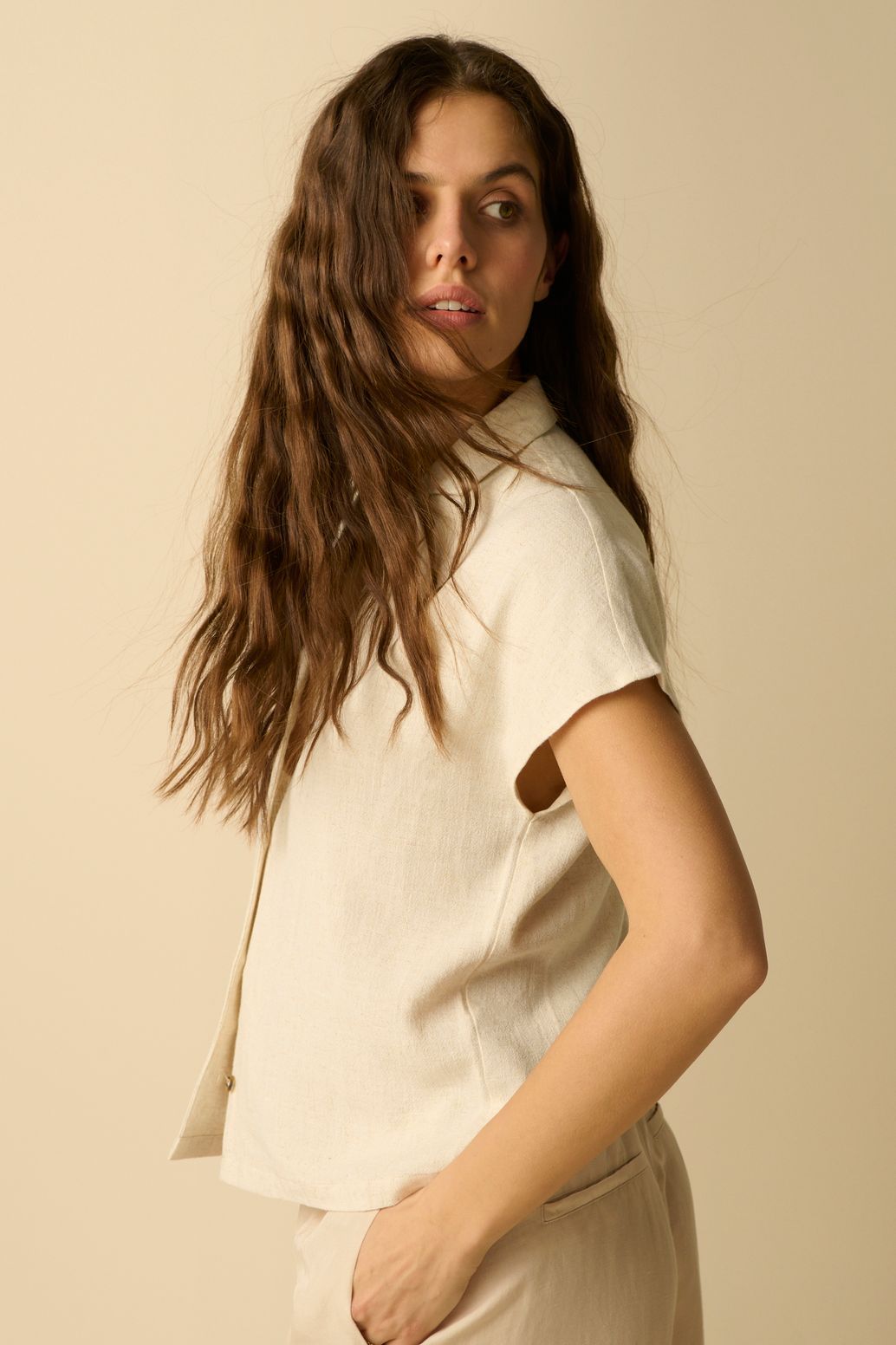 Blouse à manches courtes - beige