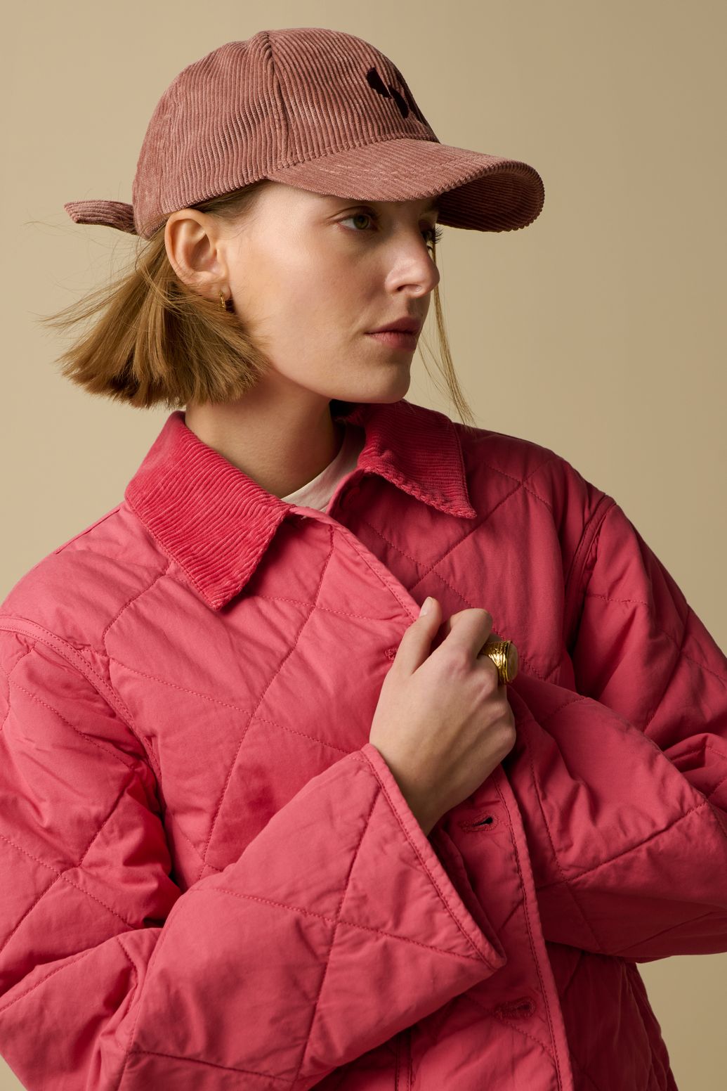 Steppjacke mit Cordkragen - rosa