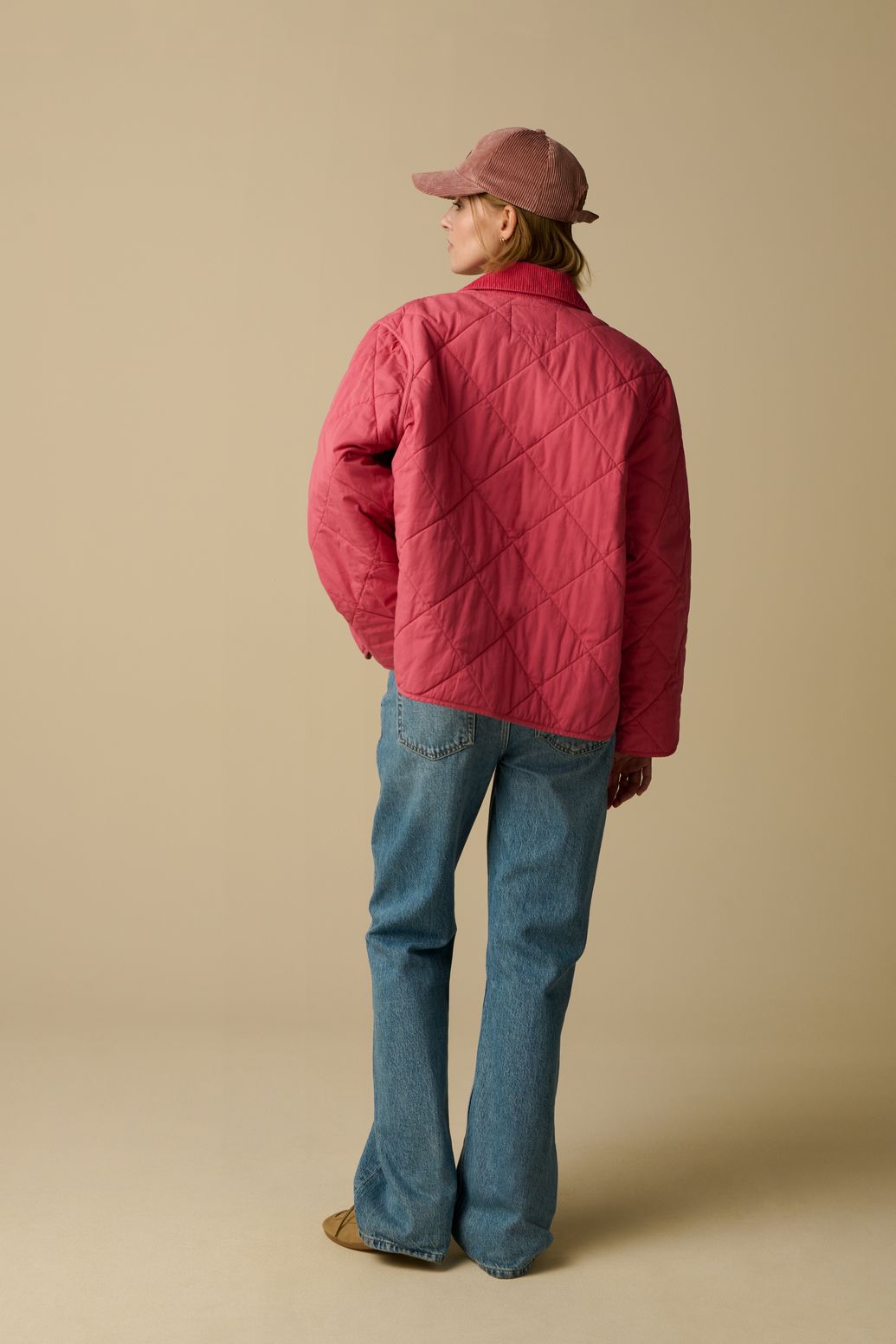 Steppjacke mit Cordkragen - rosa