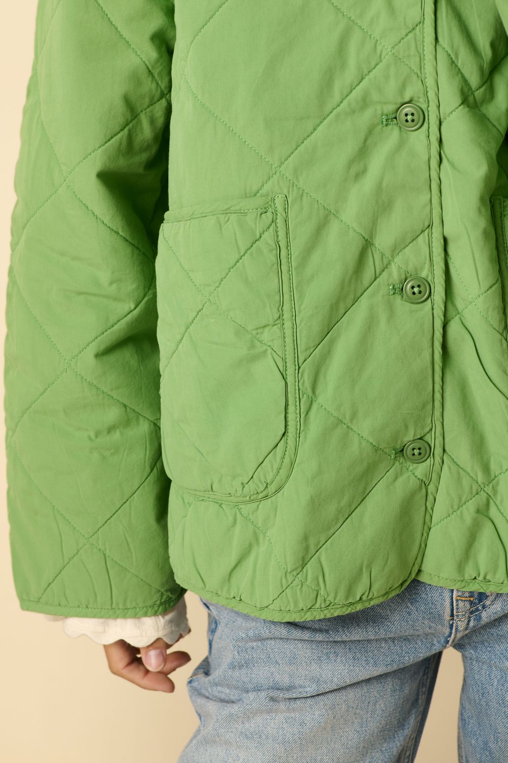 Veste matelassée avec col en velours côtelé - vert