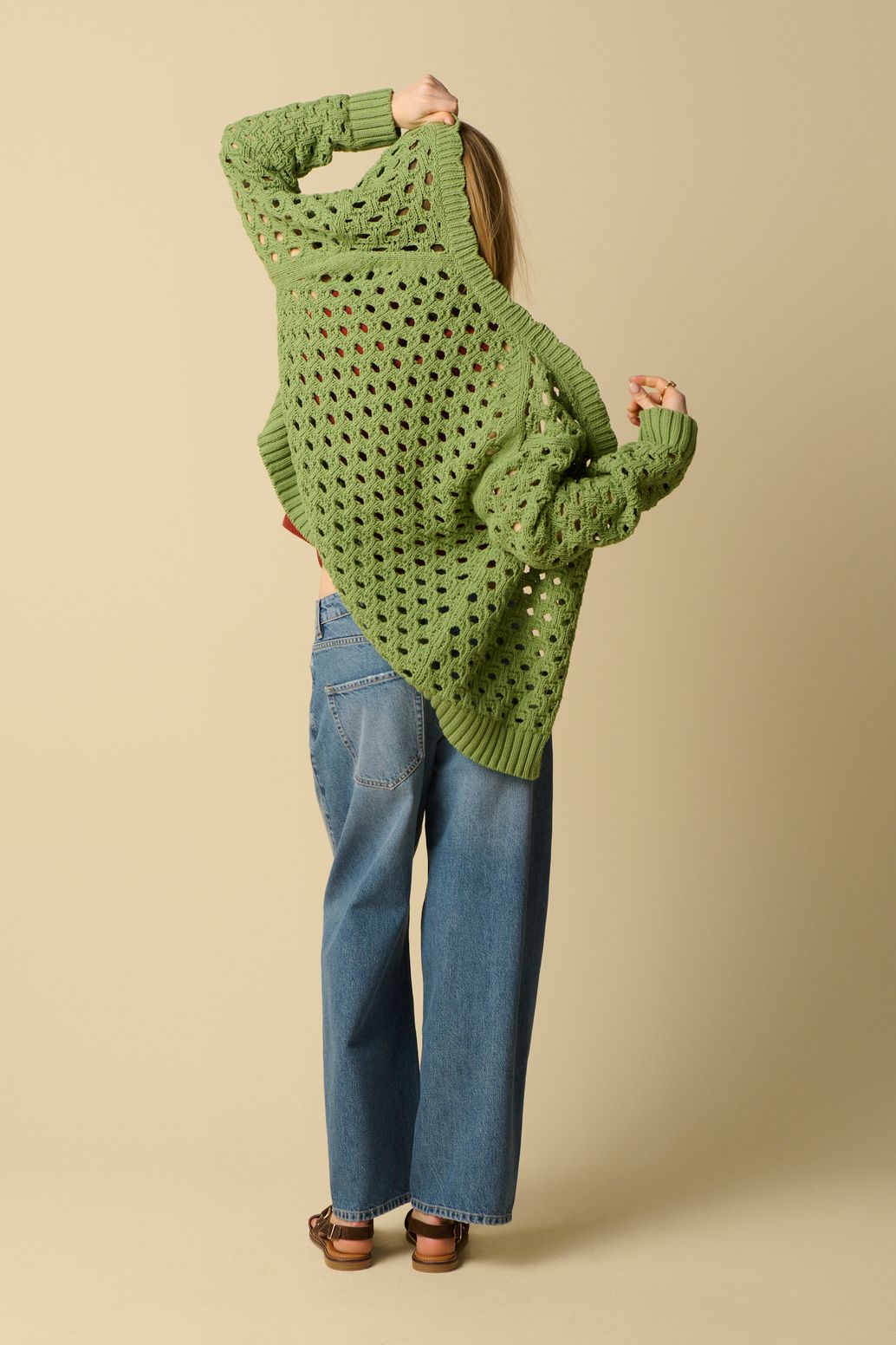 Strickjacke mit Lochmuster - grün