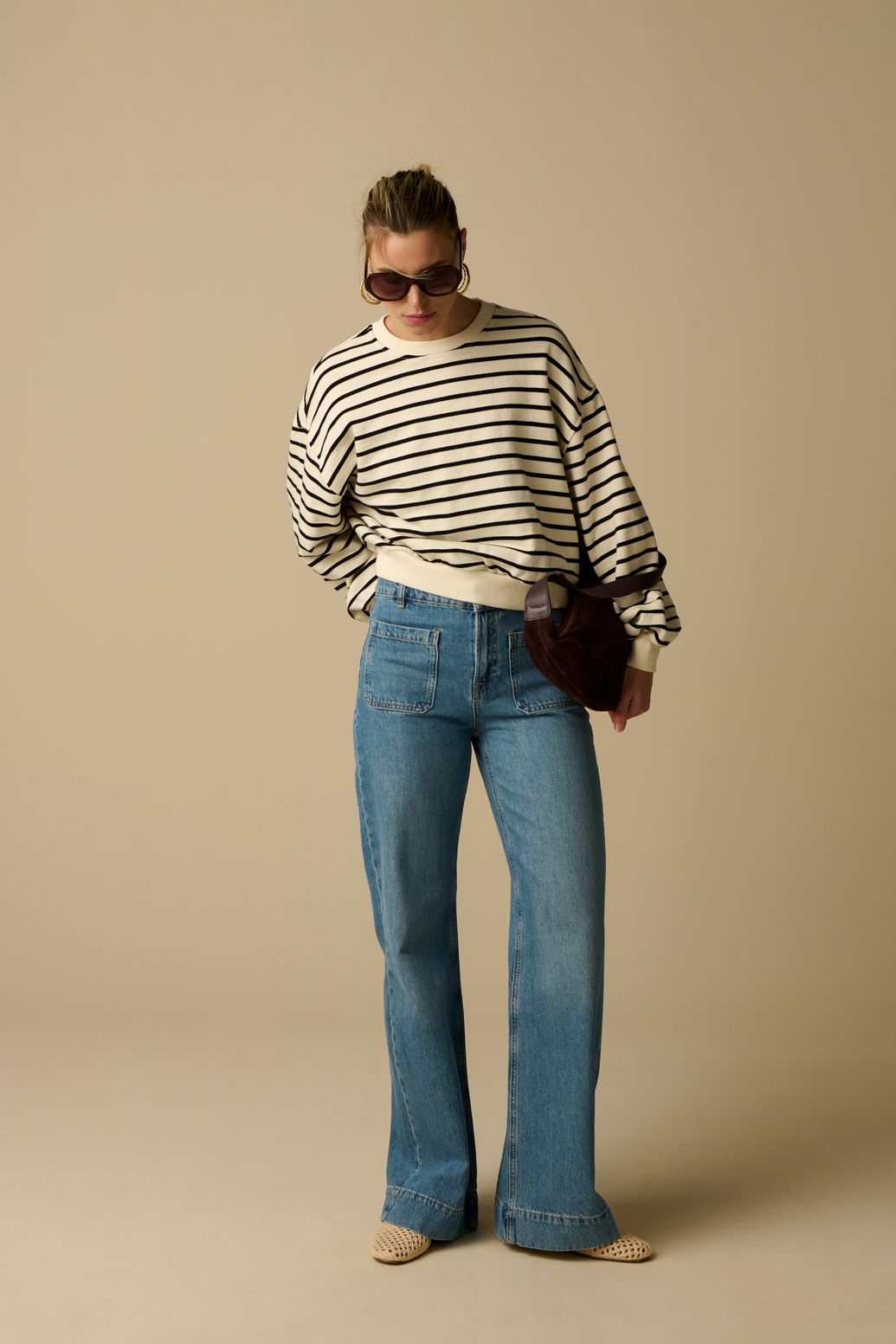 Witte gestreepte oversized sweater