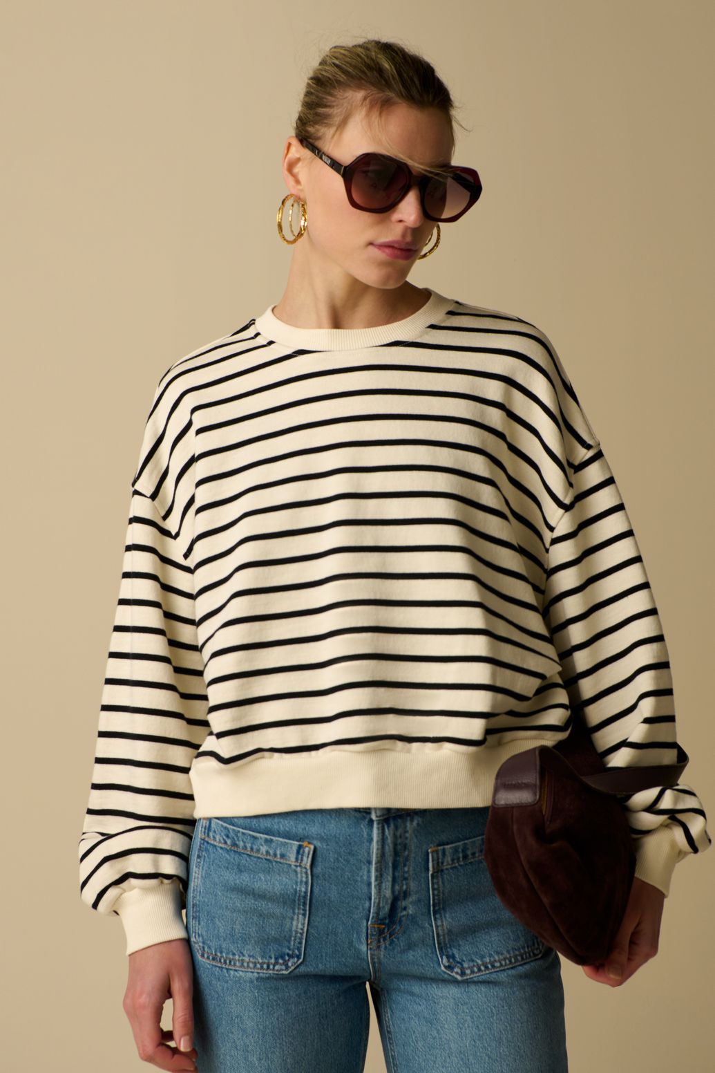 Witte gestreepte oversized sweater
